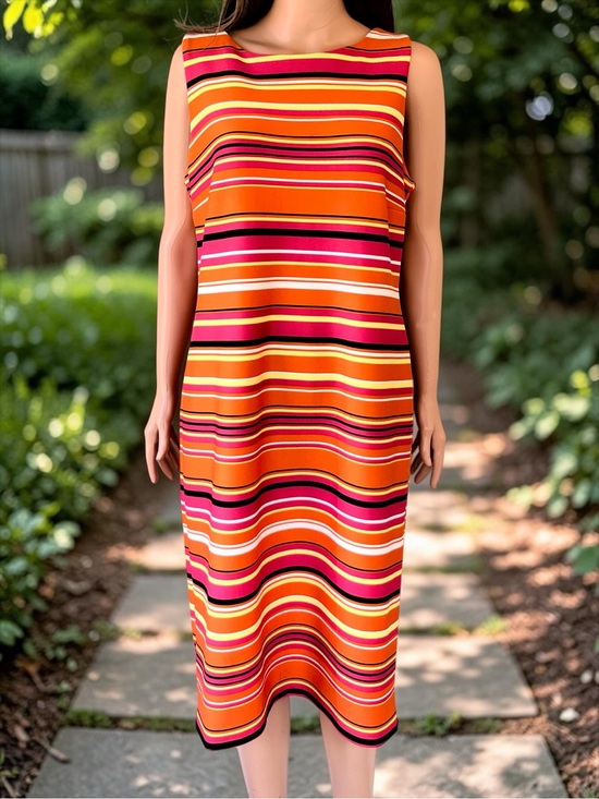 Shelby & Palmer Dresses & Skirts - Shelby & Palmer Striped Midi Sheath Dress Size 14 Retro Mod Orange Pink